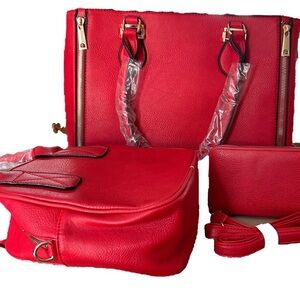 Elegant Red Women's Bag Set